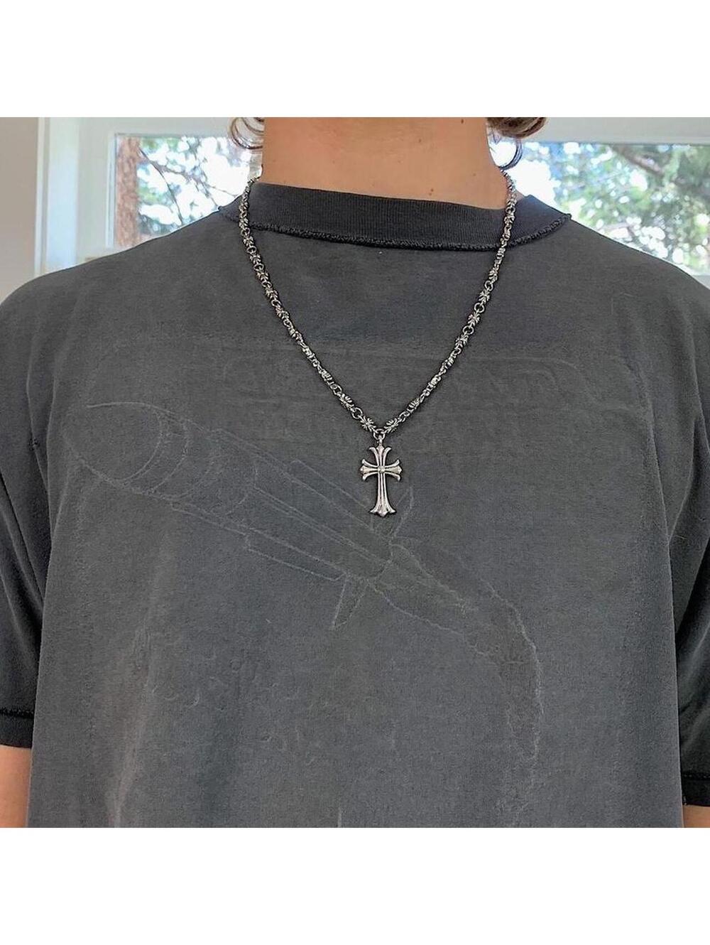 Grunge Cyber y2k silver cross long necklace chain. 24 inches length. Unisex